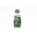 Antique Collectable Greeen Jade Perfume Bottle 925 Silver Amethyst Stone Cap 24